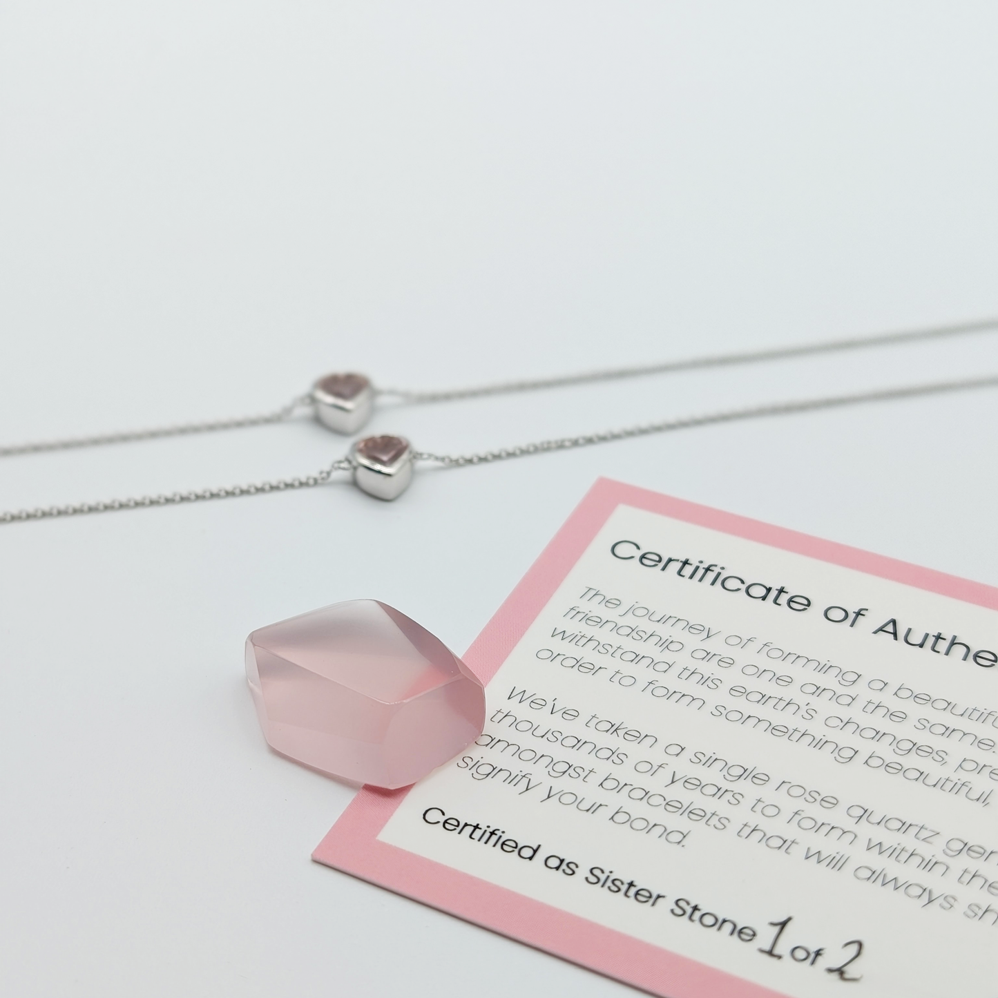 Set of 2 - Heart Rose Quartz Sterling Silver Bracelets