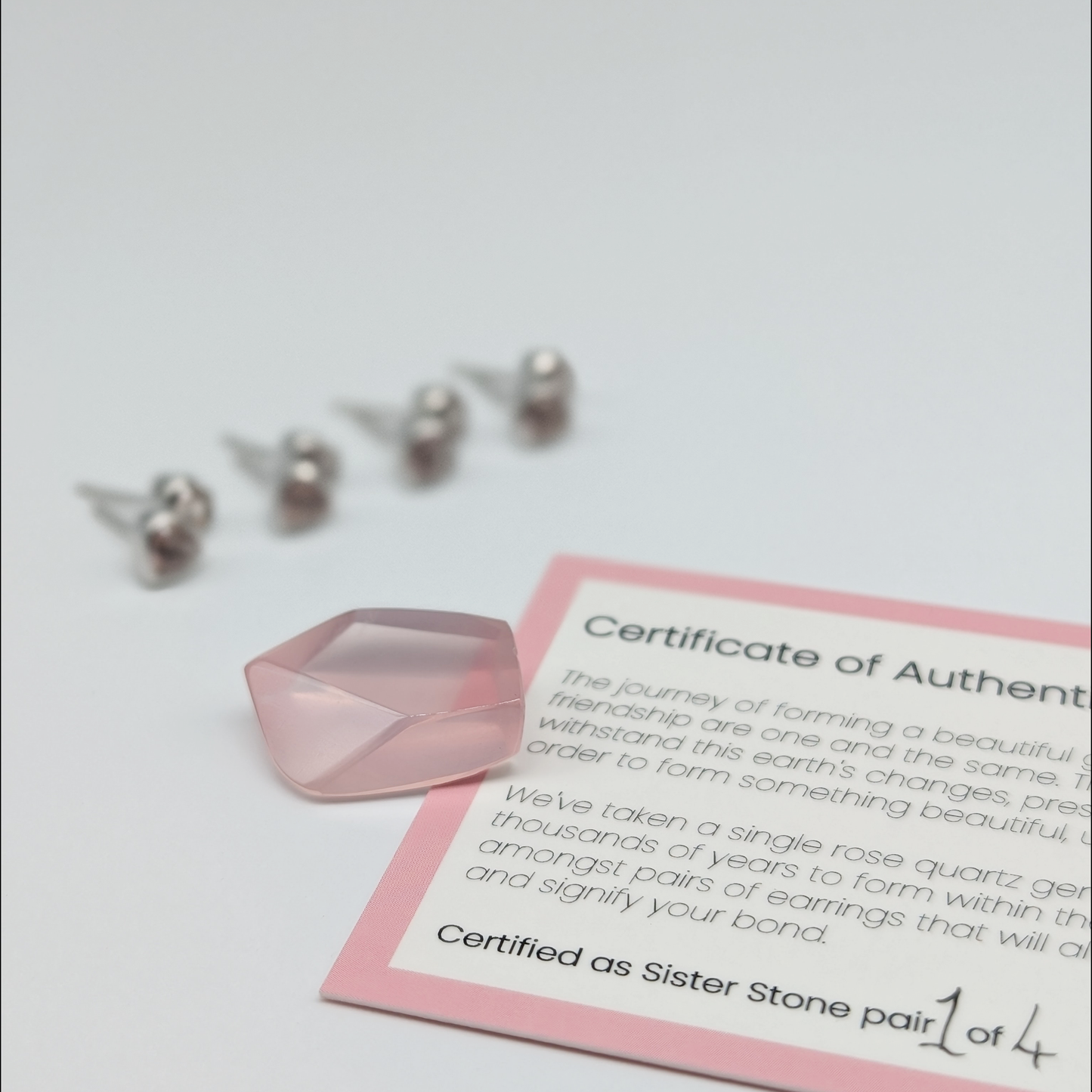 Set of 4 pairs - Heart Rose Quartz Sterling Silver Stud Earrings