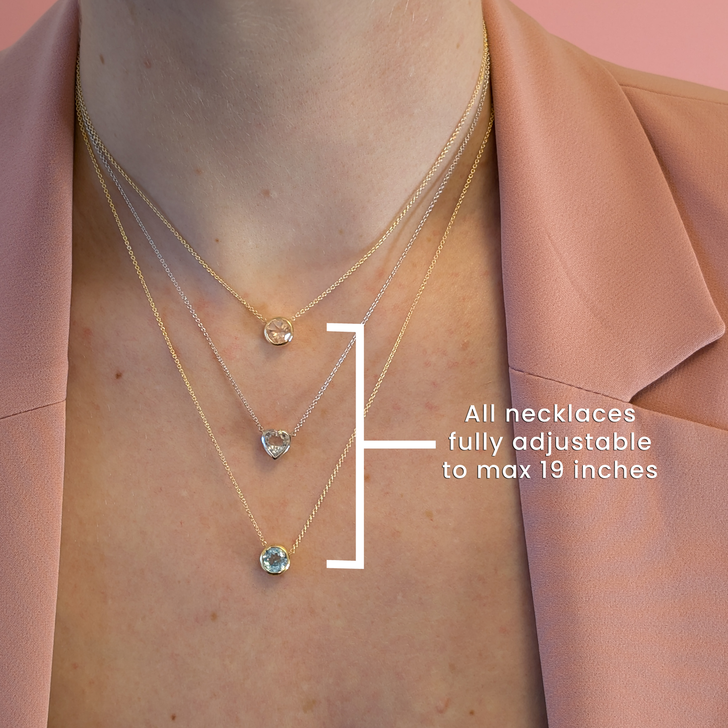 Set of 3 - Round Blue Topaz Sterling Silver Necklaces