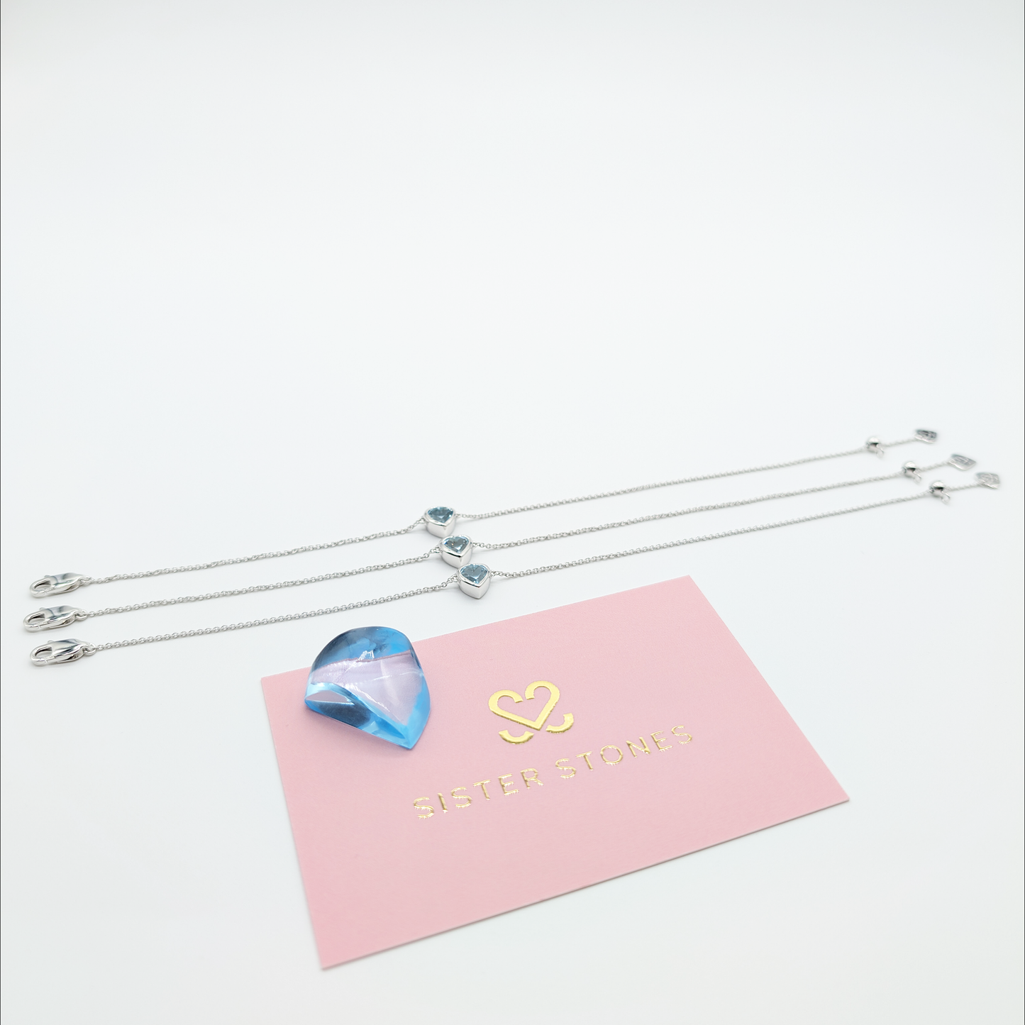 Set of 3 - Heart Blue Topaz Sterling Silver Bracelets