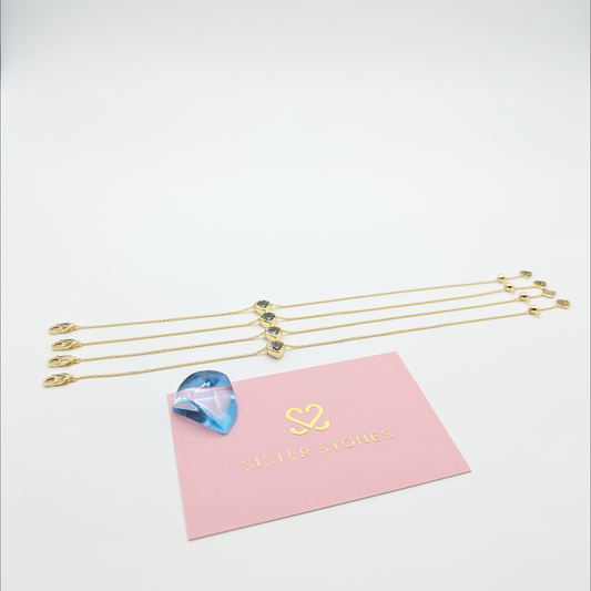 Set of 4 - Heart Blue Topaz 18k Vermeil Bracelets