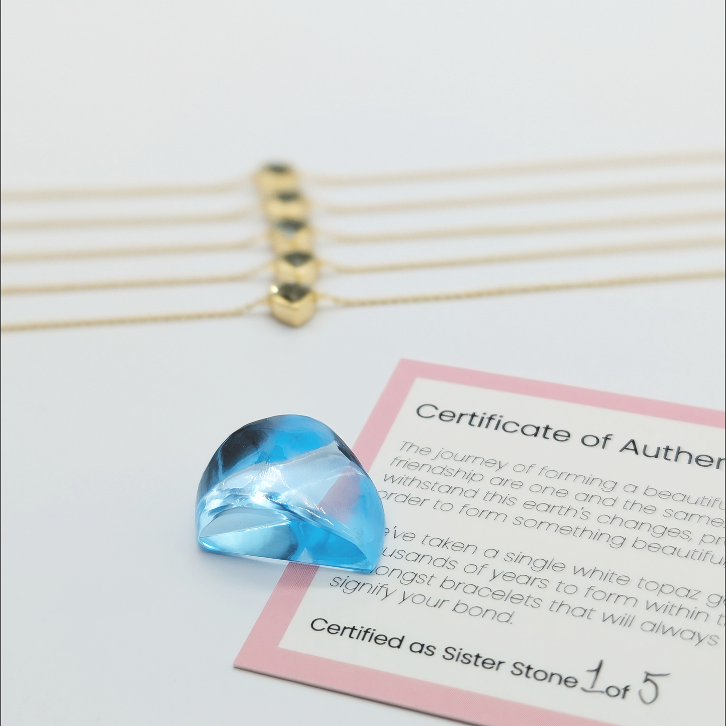Set of 5 - Heart Blue Topaz 18k Vermeil Bracelets