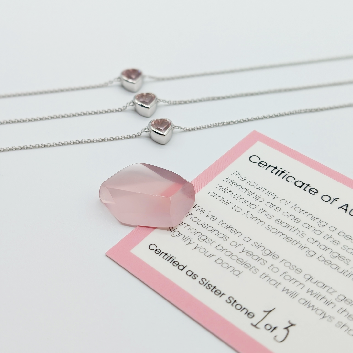 Set of 3 - Heart Rose Quartz Sterling Silver Bracelets