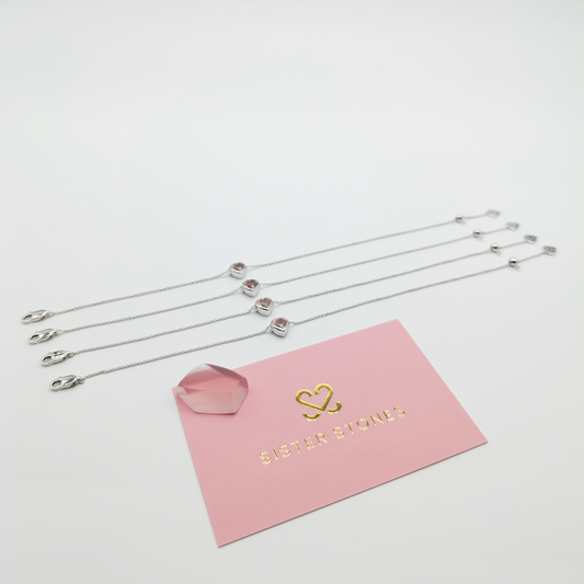 Set of 4 - Heart Rose Quartz Sterling Silver Bracelets