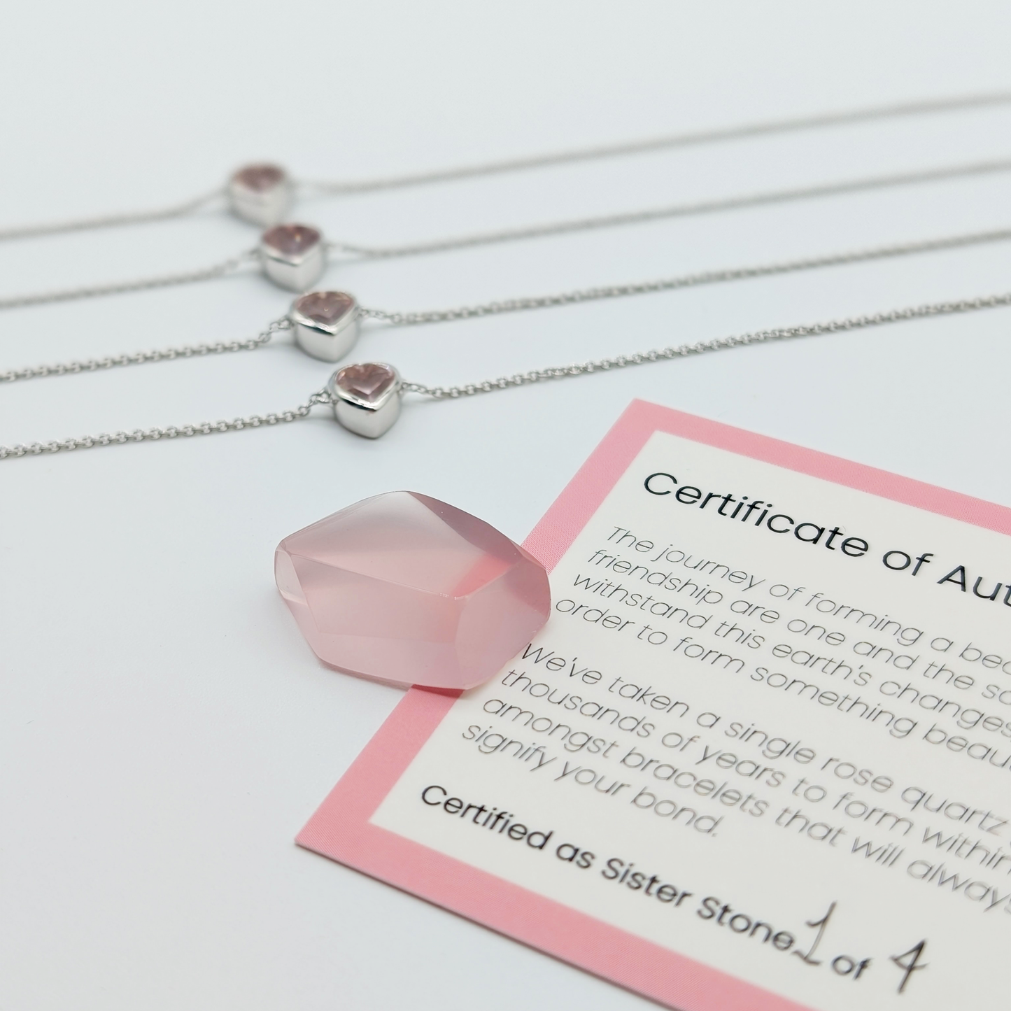 Set of 4 - Heart Rose Quartz Sterling Silver Bracelets
