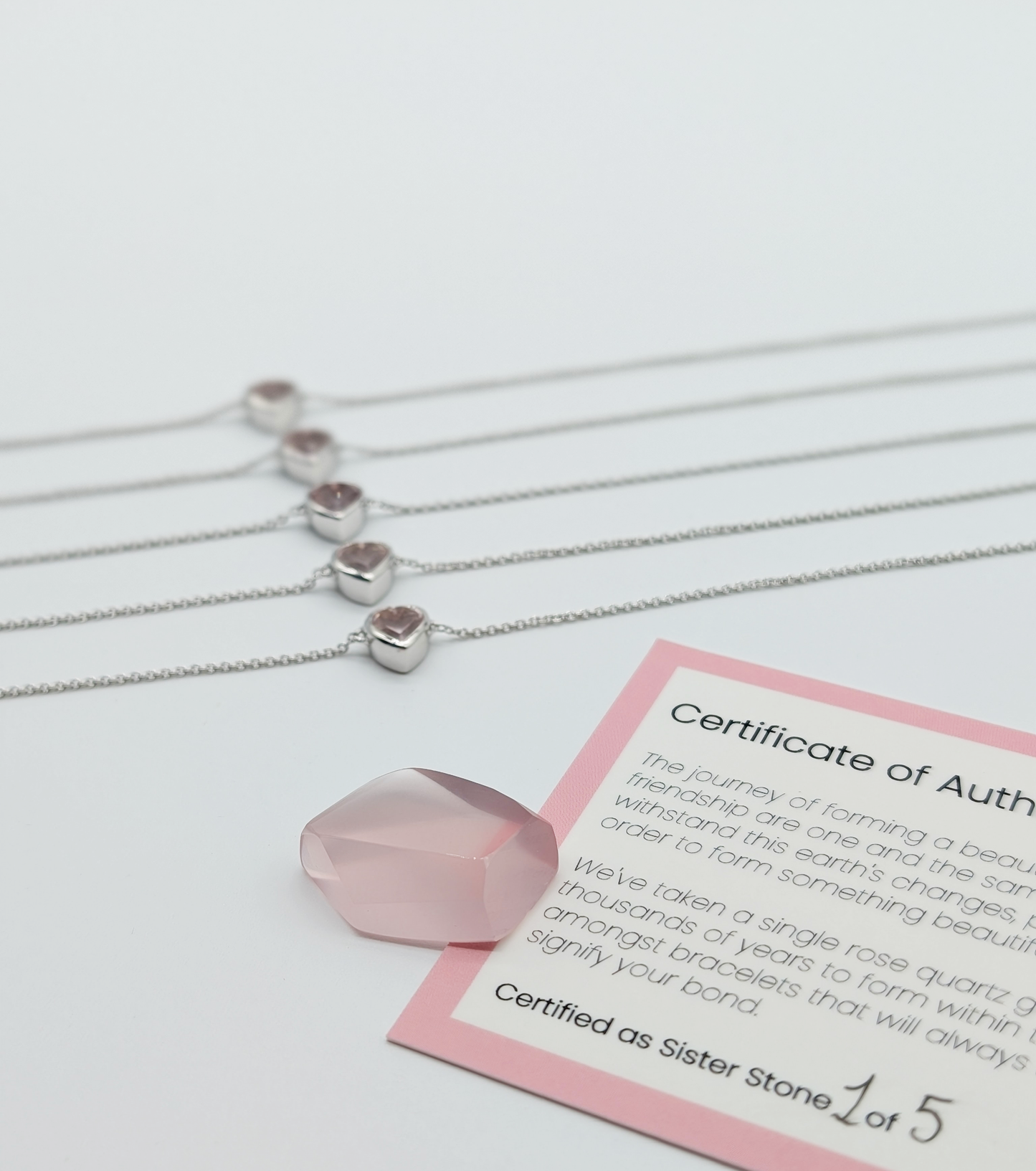 Set of 5 - Heart Rose Quartz Sterling Silver Bracelets