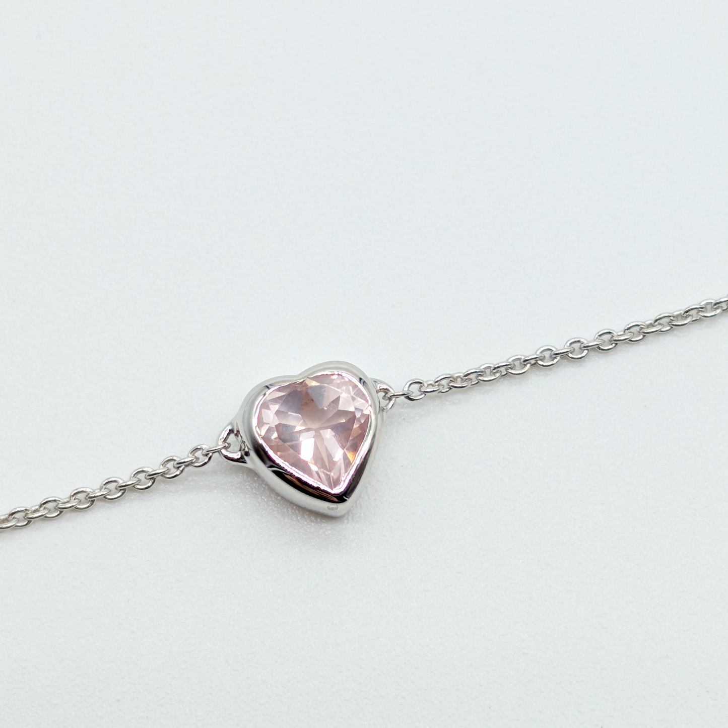 Set of 2 - Heart Rose Quartz Sterling Silver Bracelets