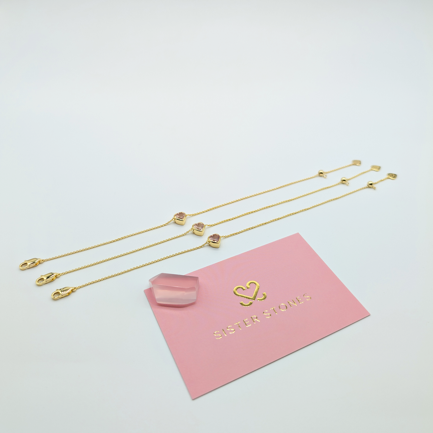 Set of 3 - Heart Rose Quartz 18k Vermeil Bracelets