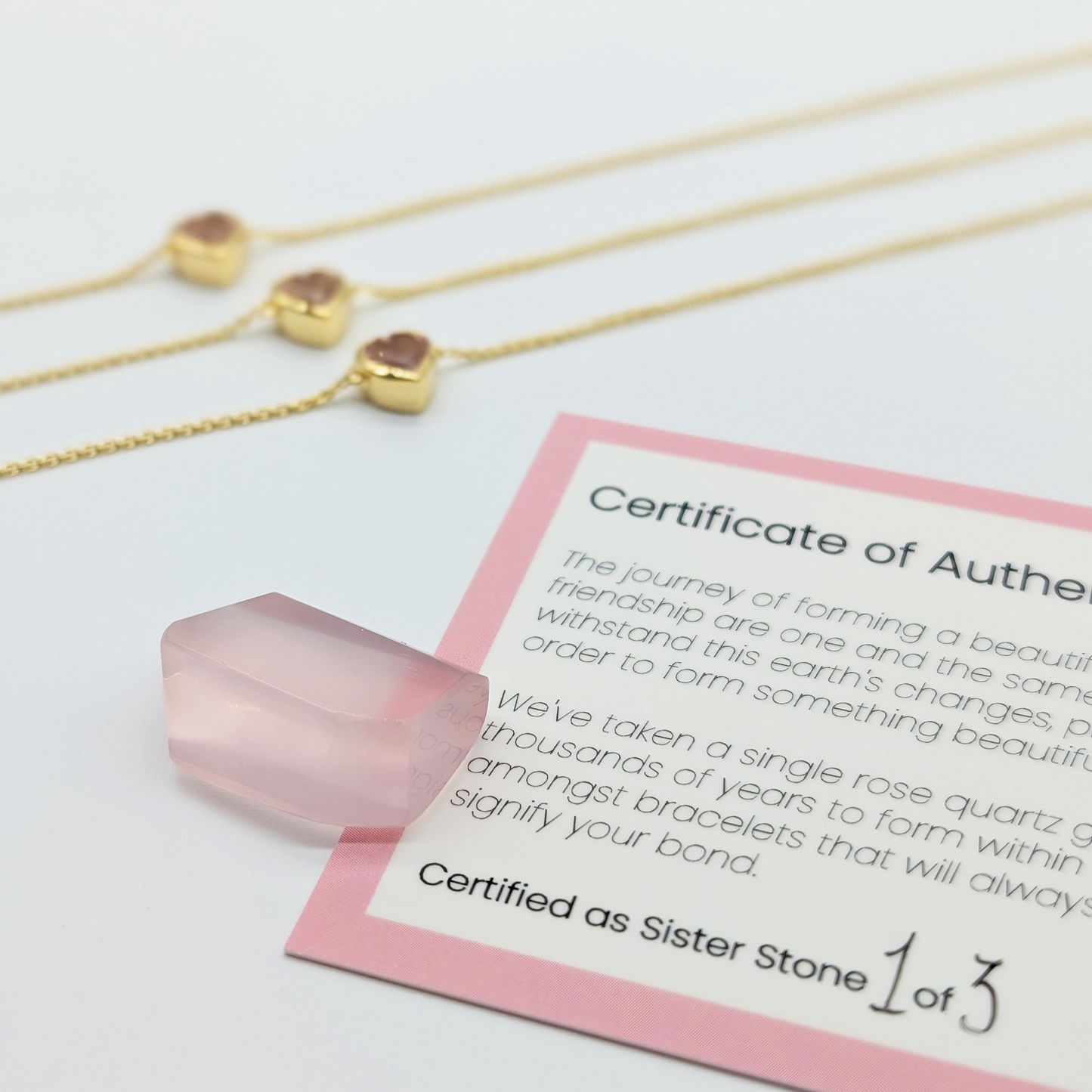 Set of 3 - Heart Rose Quartz 18k Vermeil Bracelets