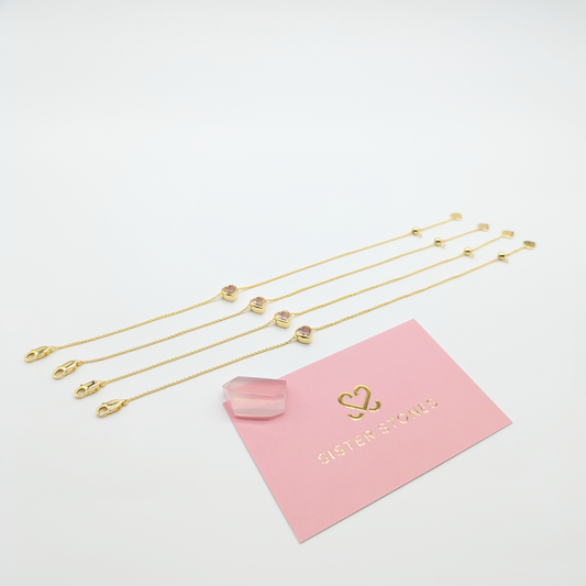 Set of 4 - Heart Rose Quartz 18k Vermeil Bracelets