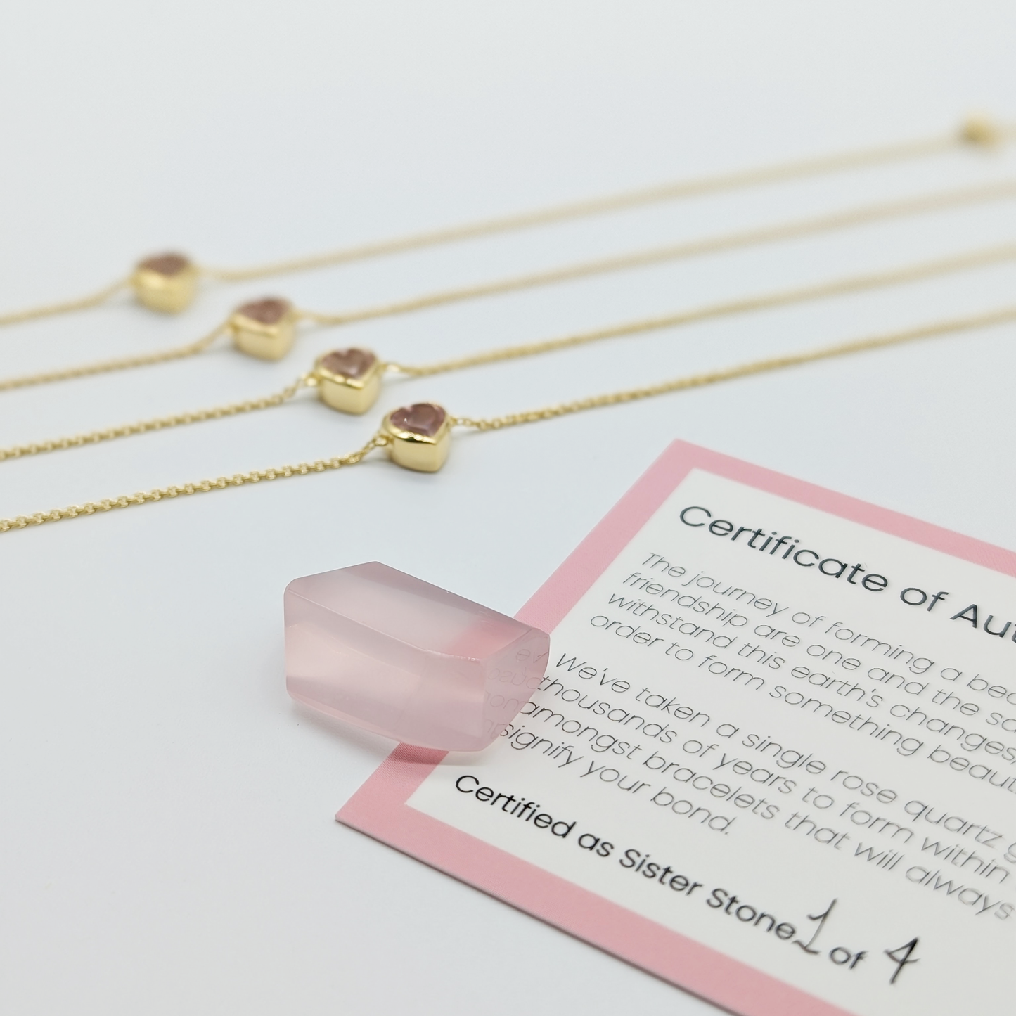Set of 4 - Heart Rose Quartz 18k Vermeil Bracelets