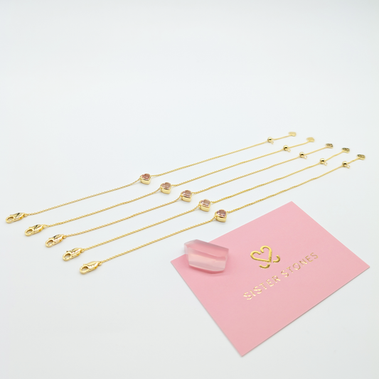 Set of 5 - Heart Rose Quartz 18k Vermeil Bracelets