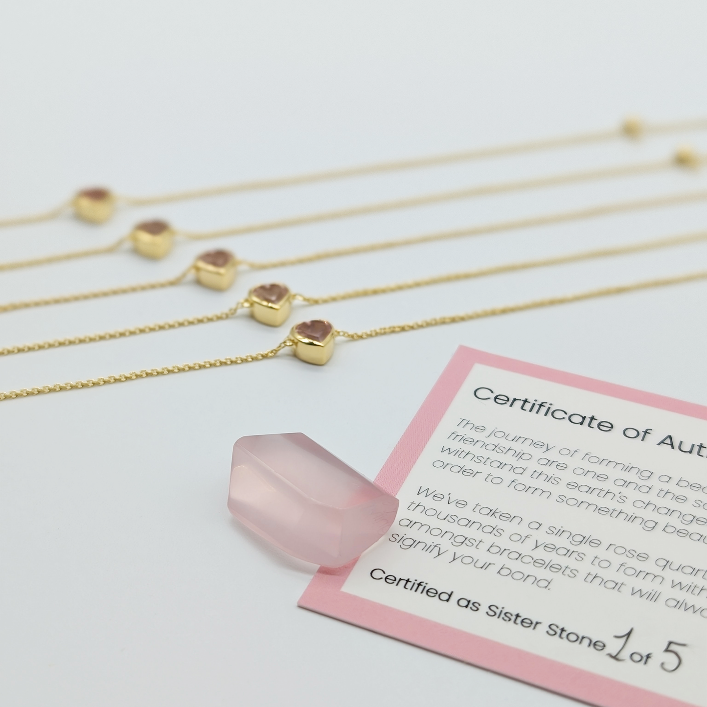 Set of 5 - Heart Rose Quartz 18k Vermeil Bracelets