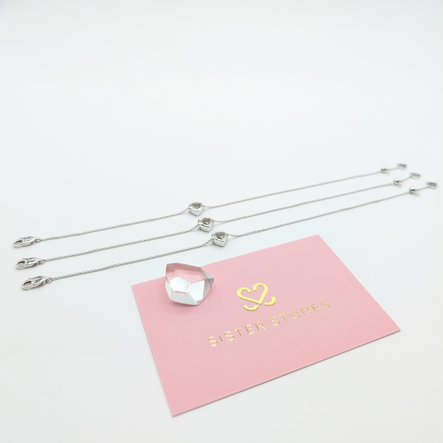Set of 3 - Heart White Topaz Sterling Silver Bracelets