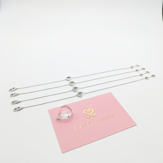 Set of 4 - Heart White Topaz Sterling Silver Bracelets