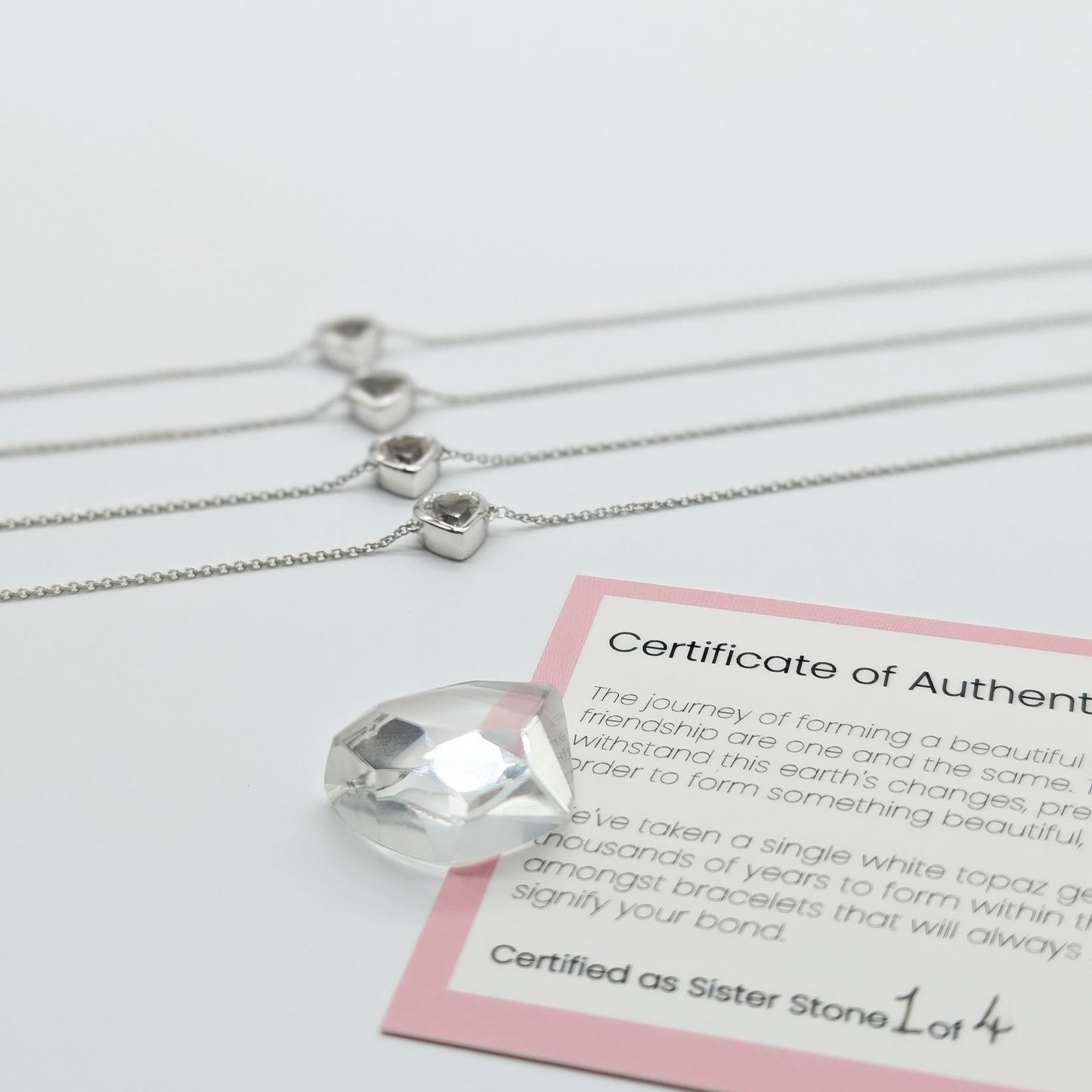 Set of 4 - Heart White Topaz Sterling Silver Bracelets