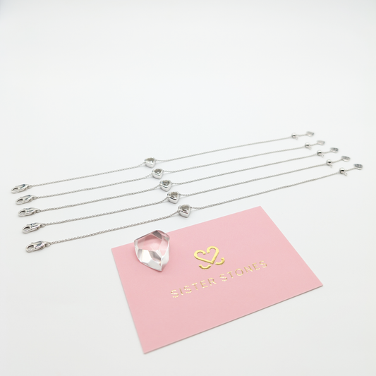 Set of 5 - Heart White Topaz Sterling Silver Bracelets