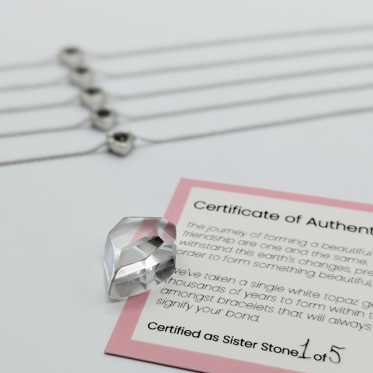 Set of 5 - Heart White Topaz Sterling Silver Bracelets