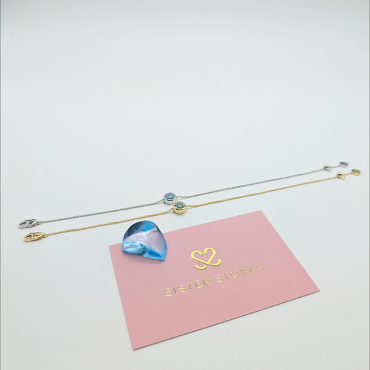 Set of 2 - Round Blue Topaz Mixed Finish Bracelets