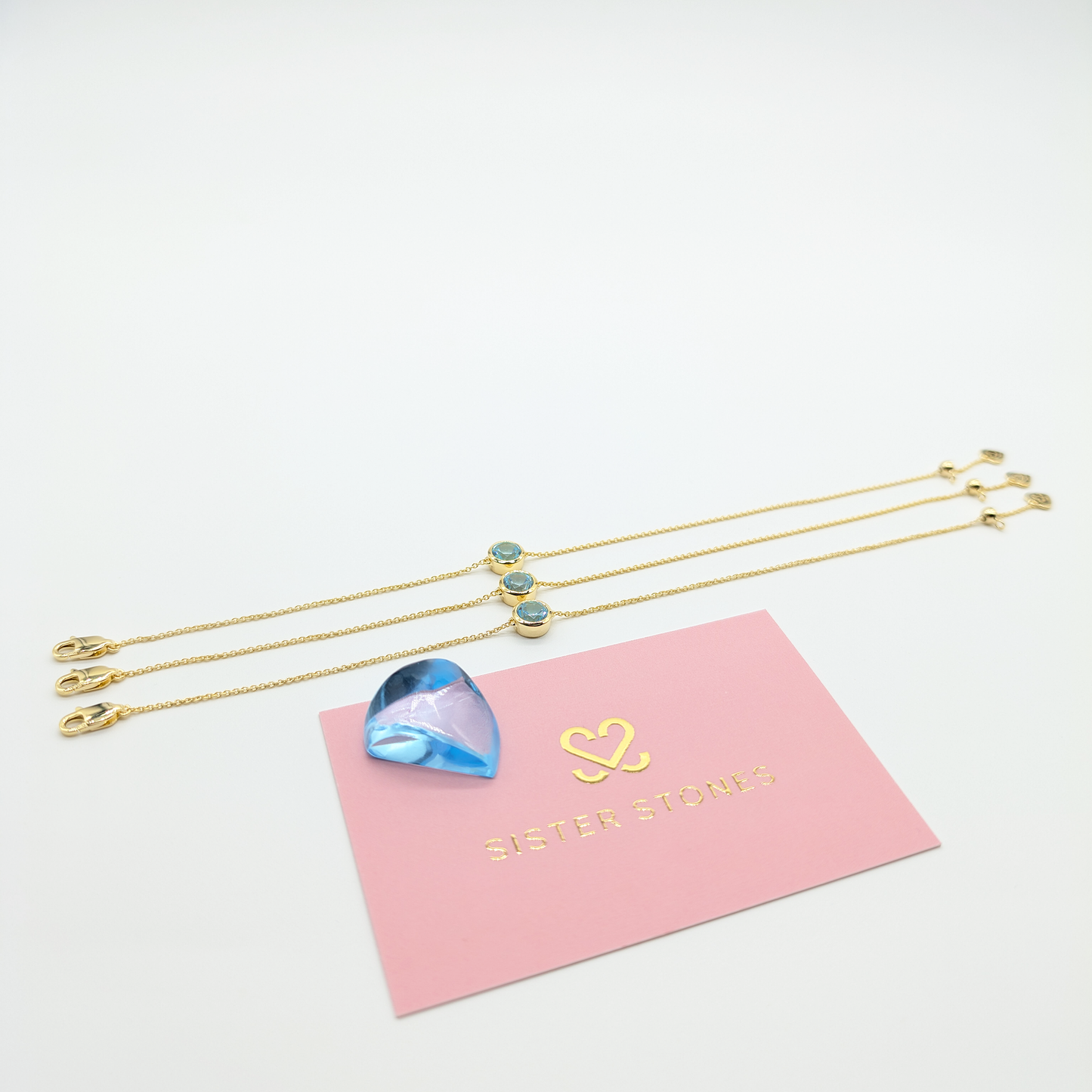 Set of 3 - Round Blue Topaz 18k Vermeil Bracelets