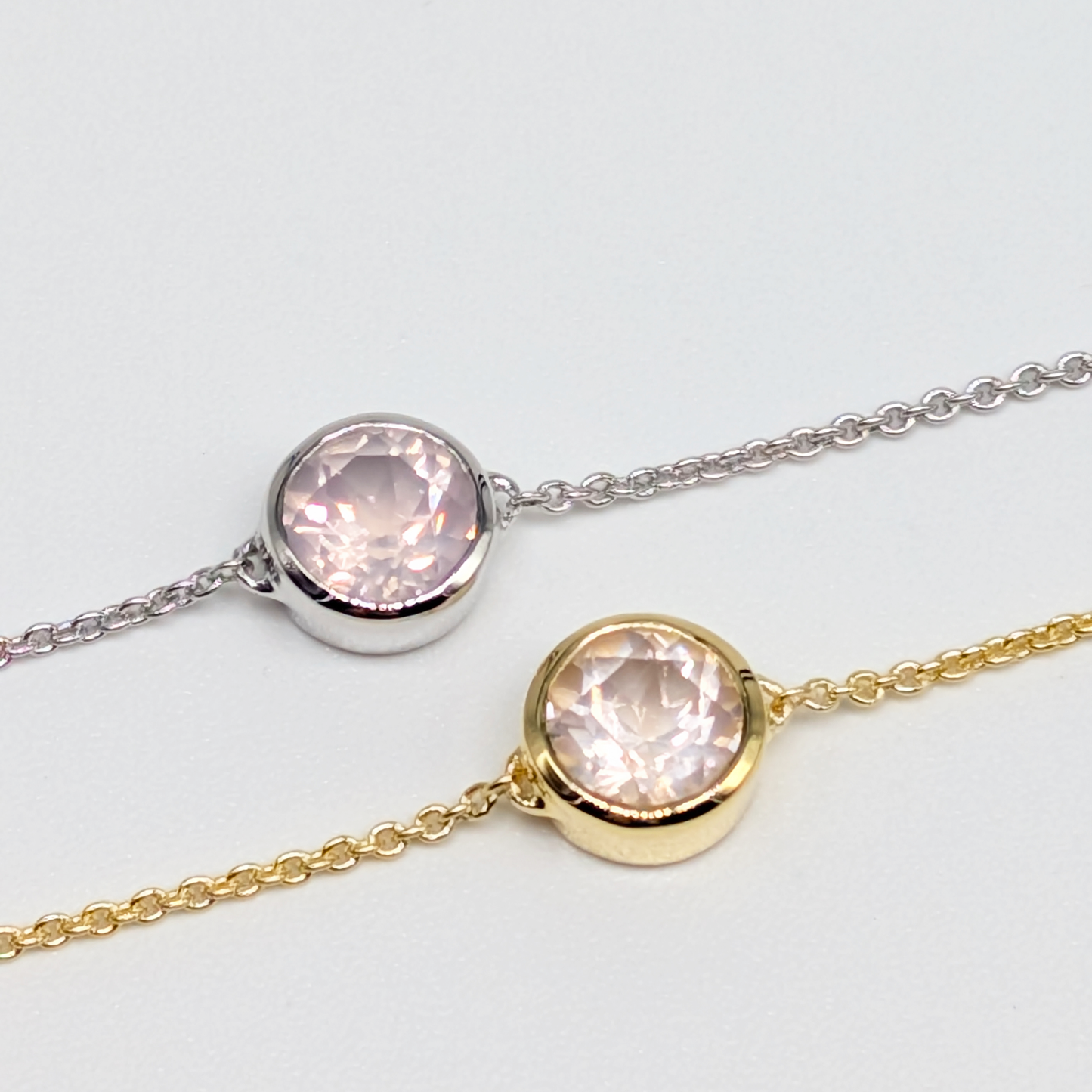 Set of 2 - Round Rose Quartz Mixed Finish Bracelets