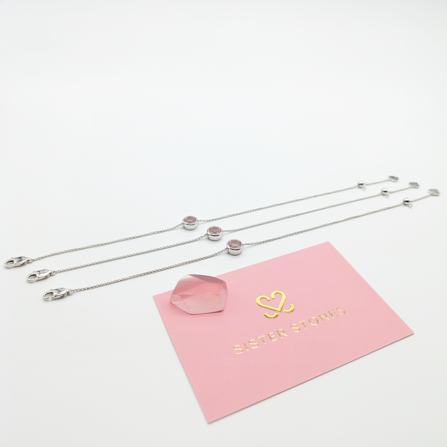 Set of 3 - Round Rose Quartz Sterling Silver Bracelets