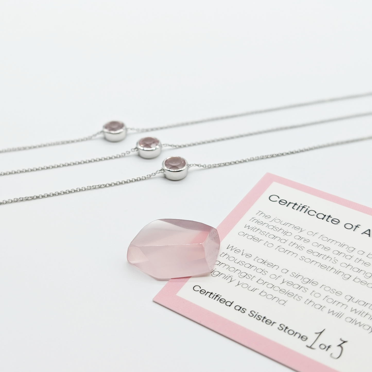 Set of 3 - Round Rose Quartz Sterling Silver Bracelets