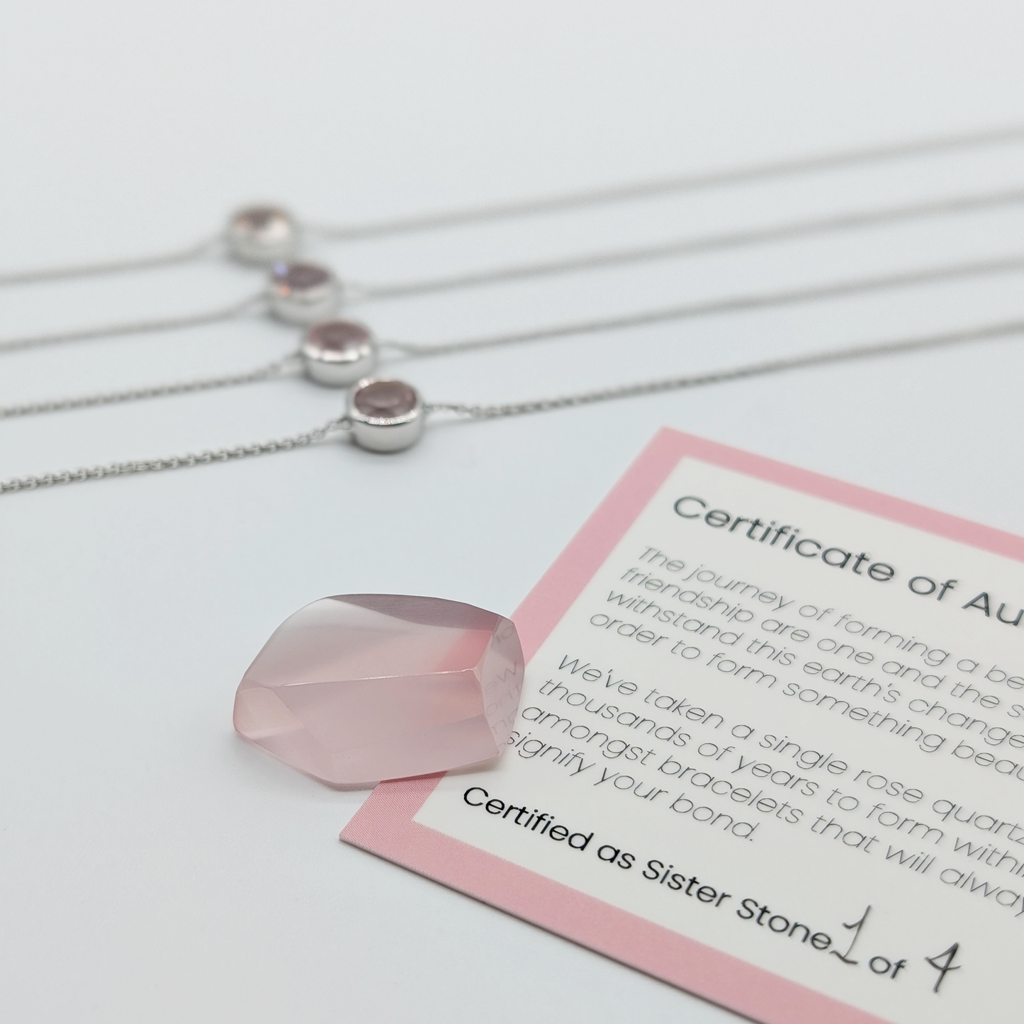 Set of 4 - Round Rose Quartz Sterling Silver Bracelets