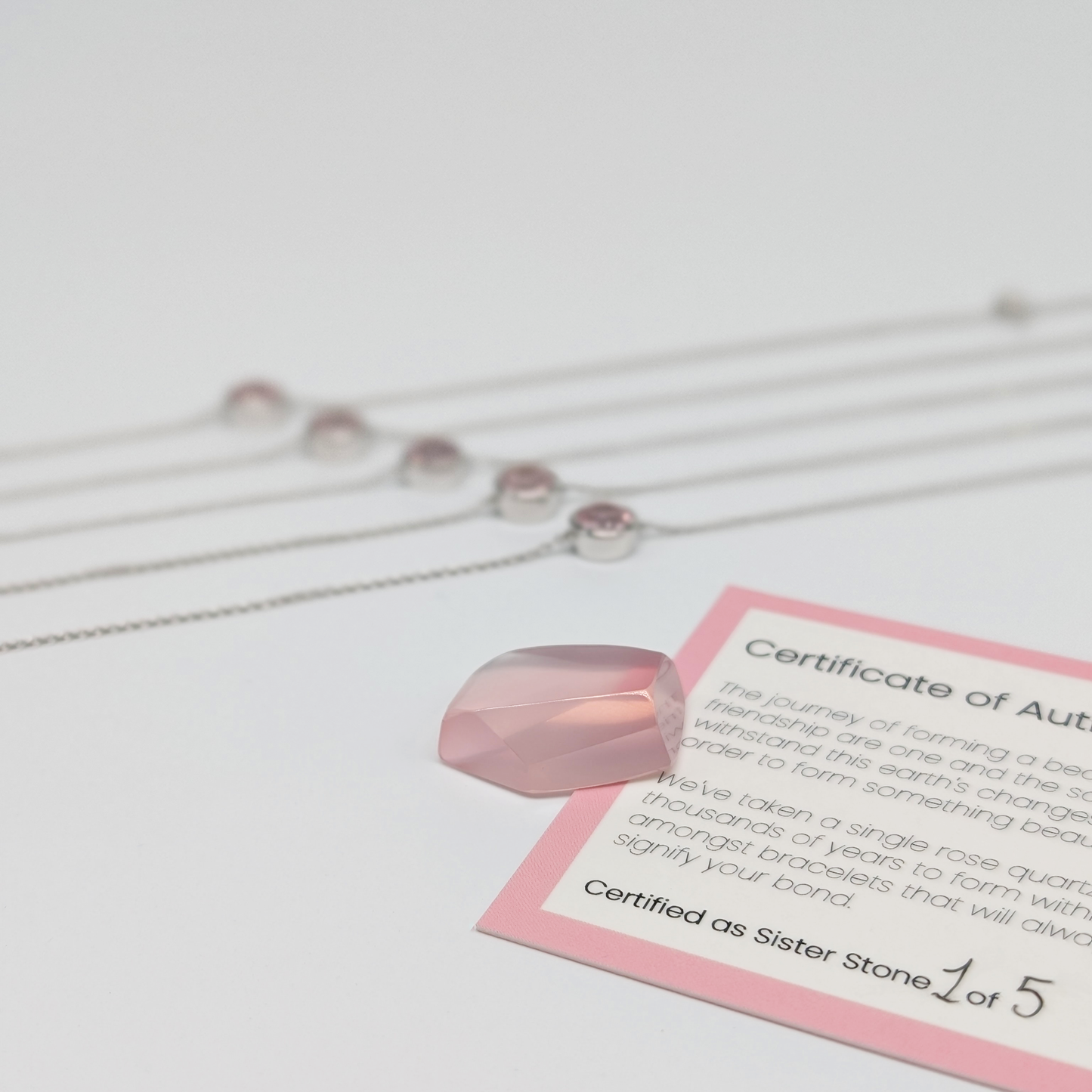 Set of 5 - Round Rose Quartz Sterling Silver Bracelets