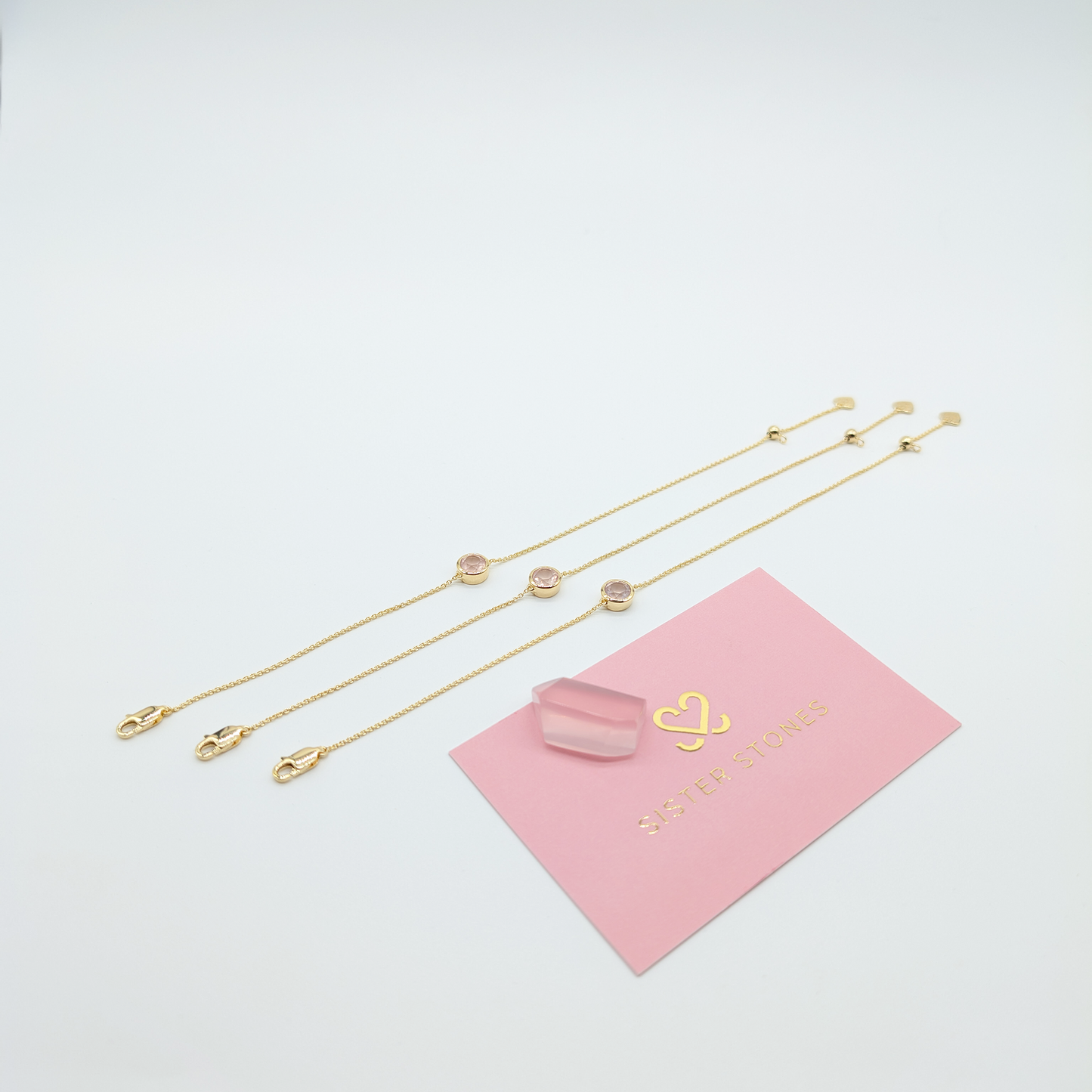 Set of 3 - Round Rose Quartz 18k Vermeil Bracelets