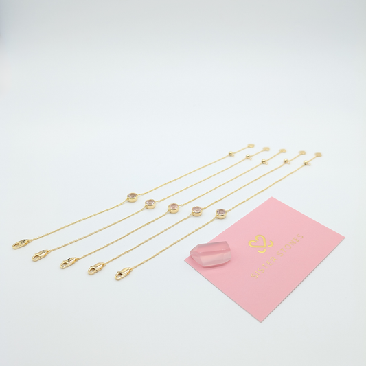 Set of 5 - Round Rose Quartz 18k Vermeil Bracelets