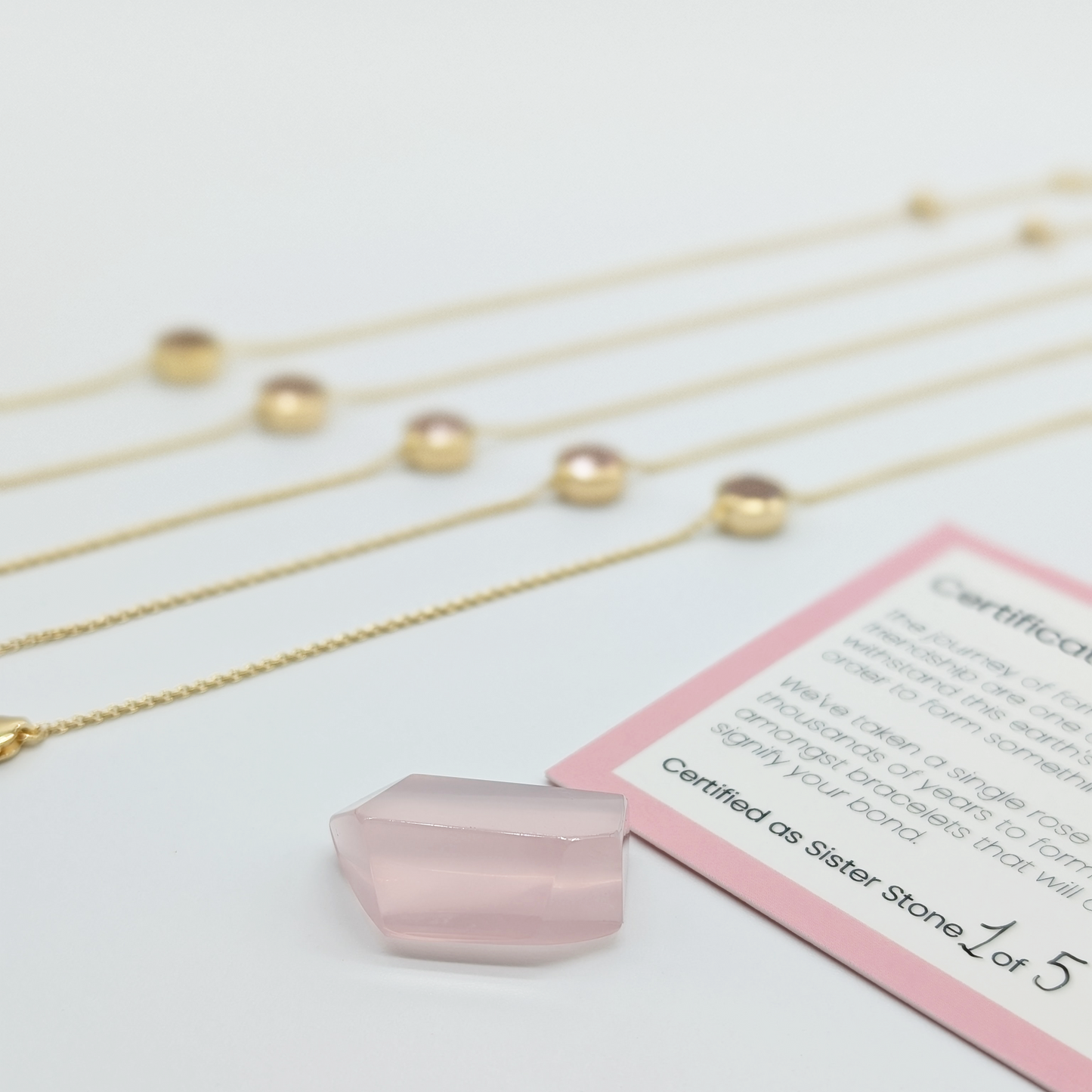 Set of 5 - Round Rose Quartz 18k Vermeil Bracelets