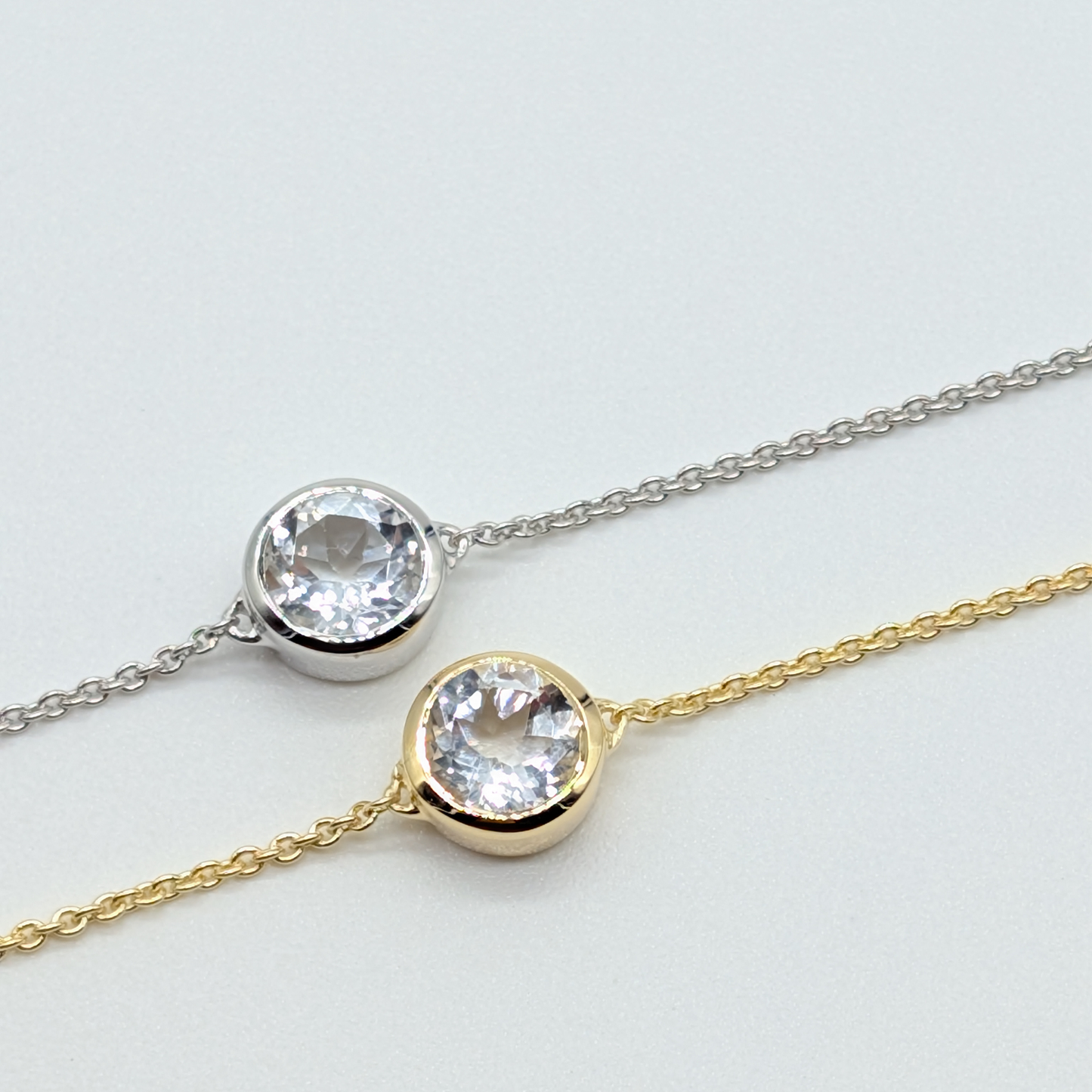 Set of 2 - Round White Topaz Mixed Finish Bracelets