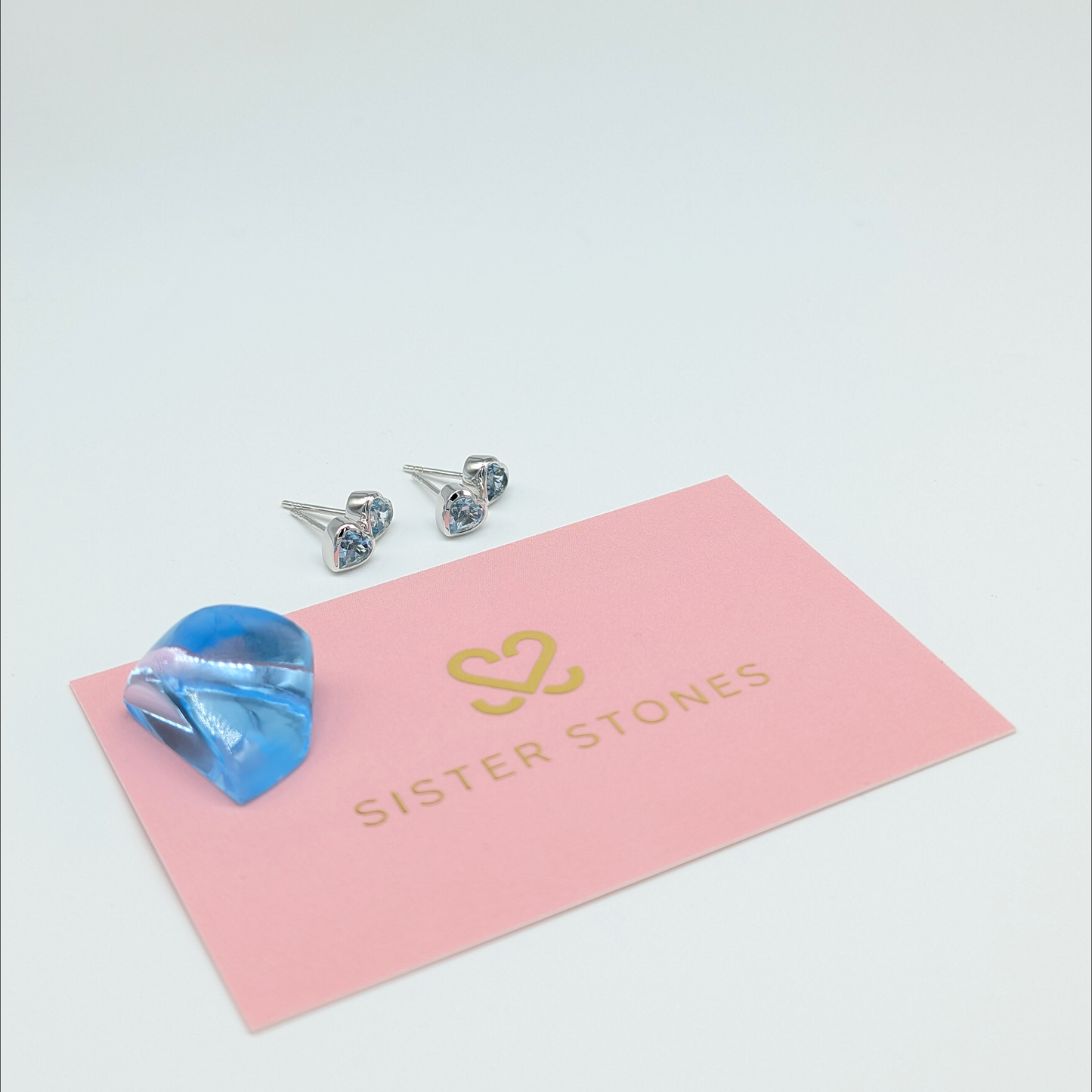Set of 2 pairs - Heart Blue Topaz Sterling Silver Stud Earrings