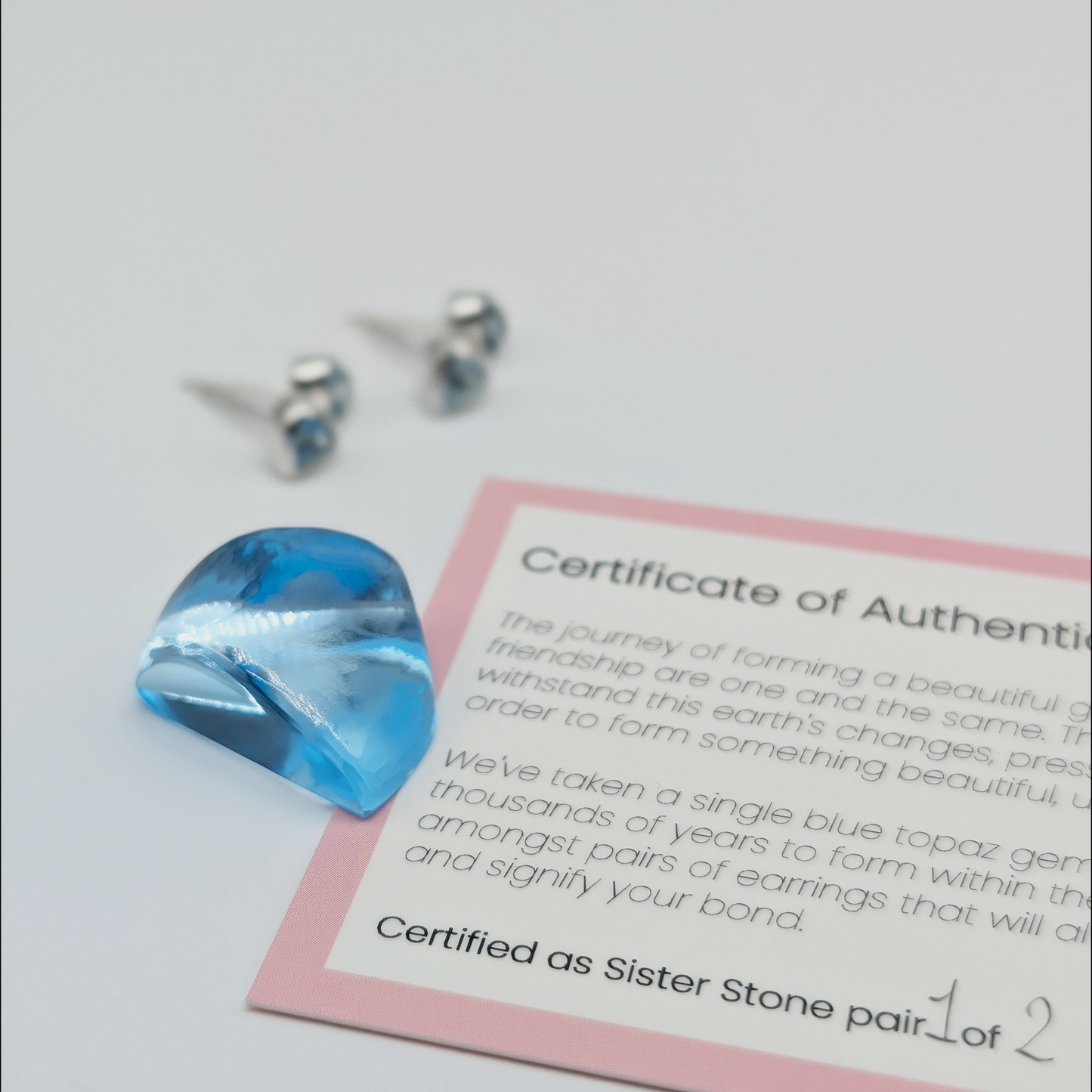 Set of 2 pairs - Heart Blue Topaz Sterling Silver Stud Earrings