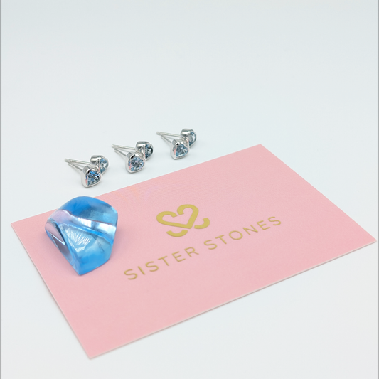 Set of 3 pairs - Heart Blue Topaz Sterling Silver Stud Earrings