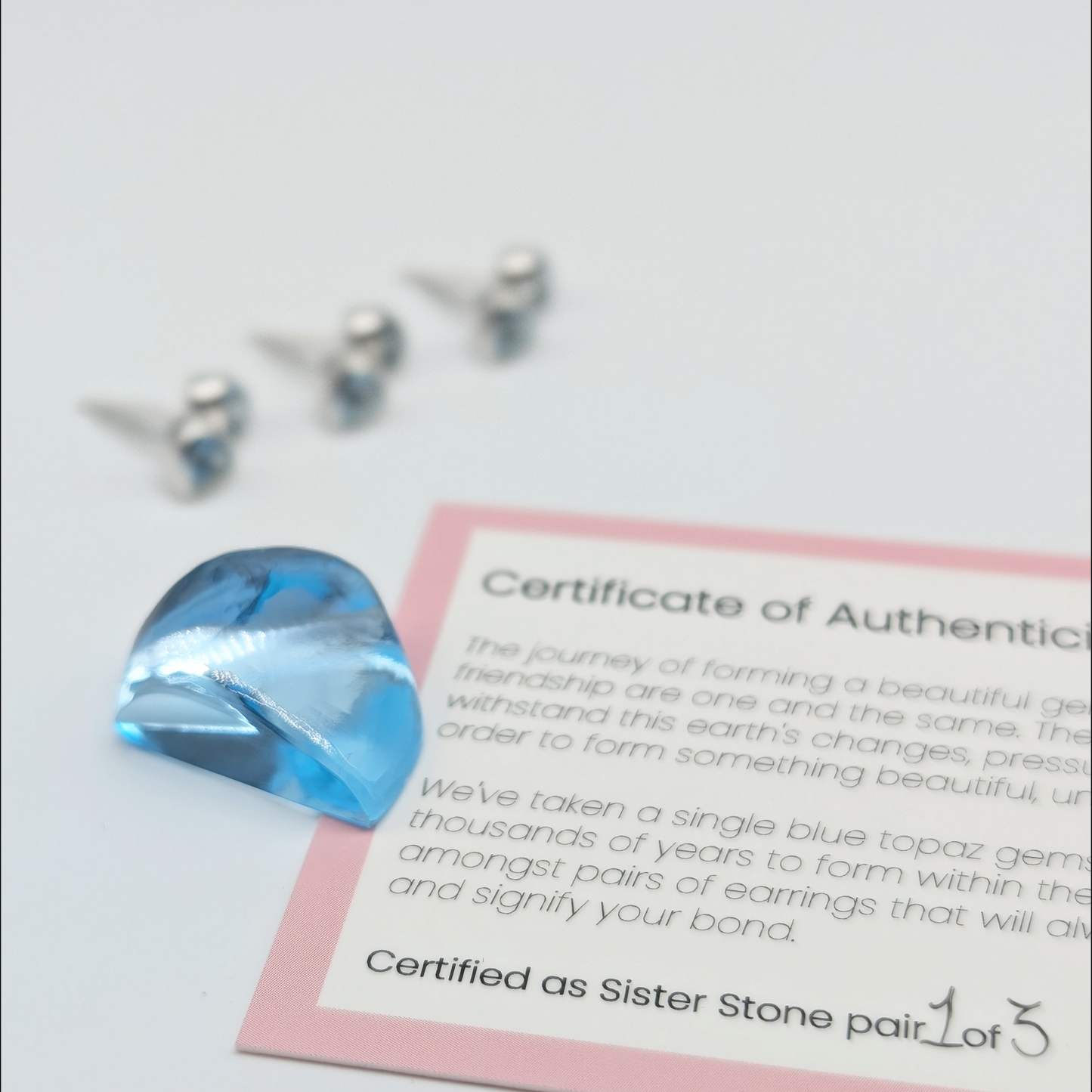 Set of 3 pairs - Heart Blue Topaz Sterling Silver Stud Earrings