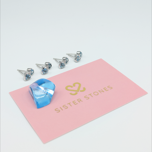 Set of 4 pairs - Heart Blue Topaz Sterling Silver Stud Earrings