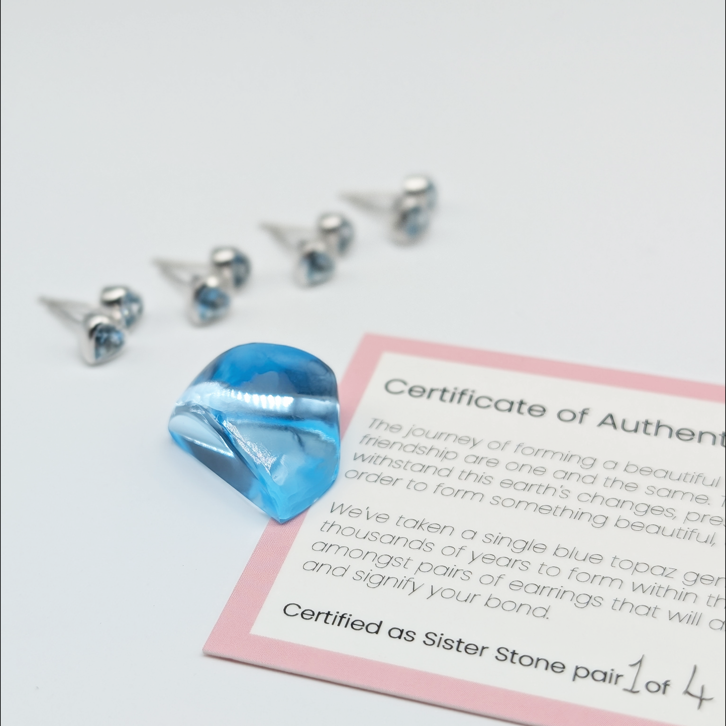 Set of 4 pairs - Heart Blue Topaz Sterling Silver Stud Earrings