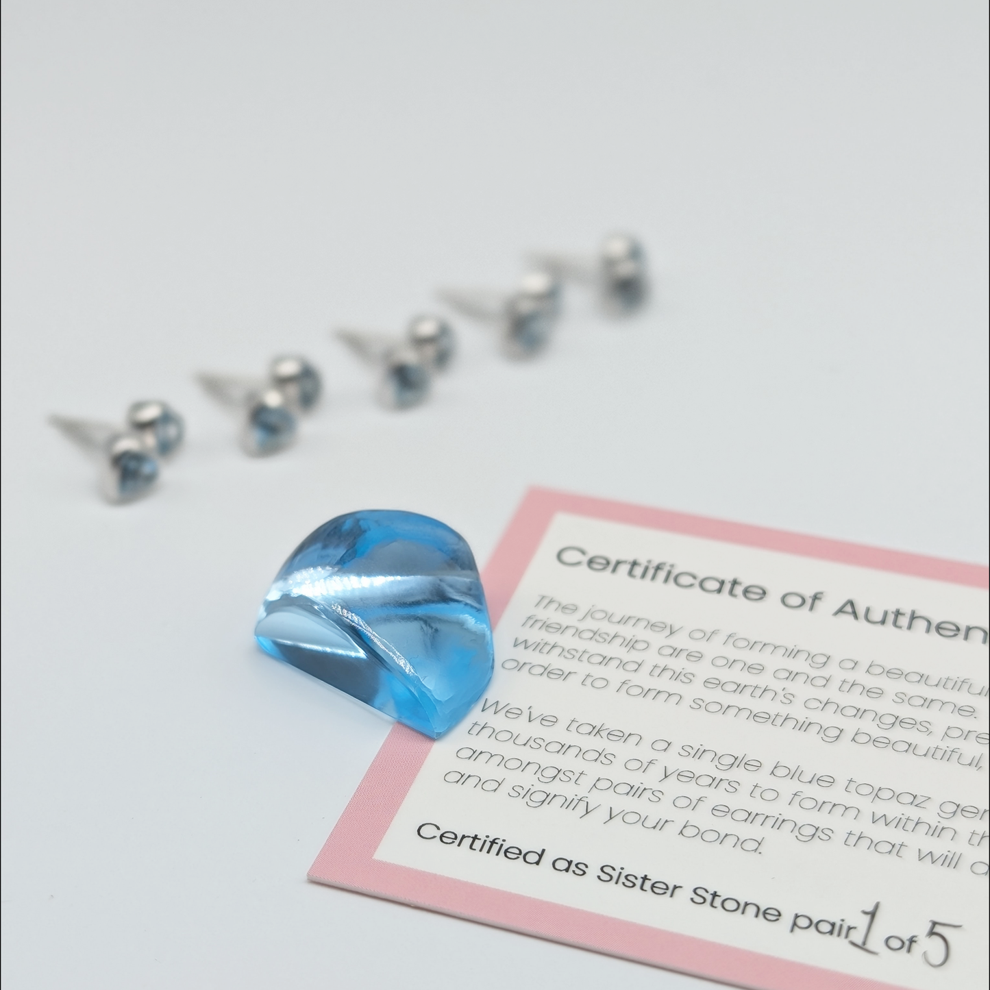Set of 5 pairs - Heart Blue Topaz Sterling Silver Stud Earrings