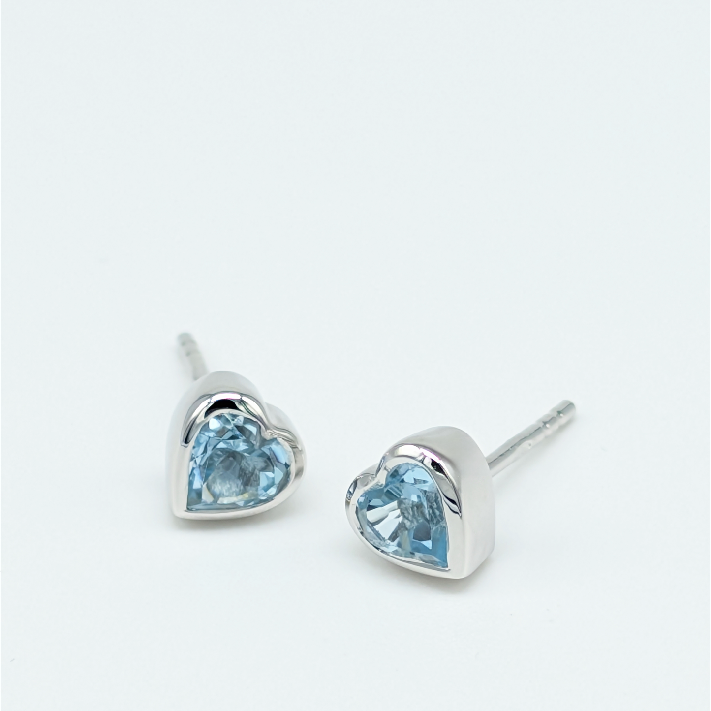 Set of 2 pairs - Heart Blue Topaz Sterling Silver Stud Earrings