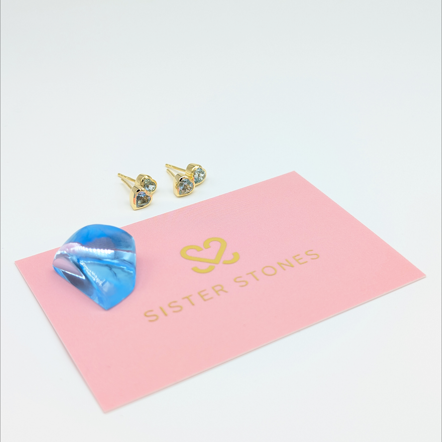 Set of 2 pairs - Heart Blue Topaz 18k Vermeil Stud Earrings