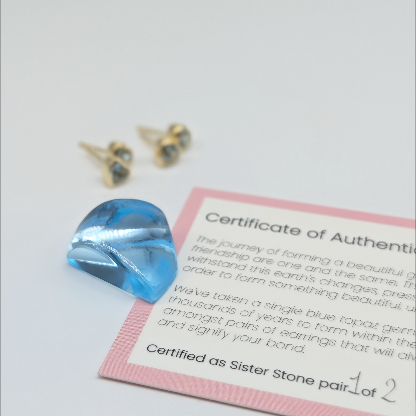 Set of 2 pairs - Heart Blue Topaz 18k Vermeil Stud Earrings