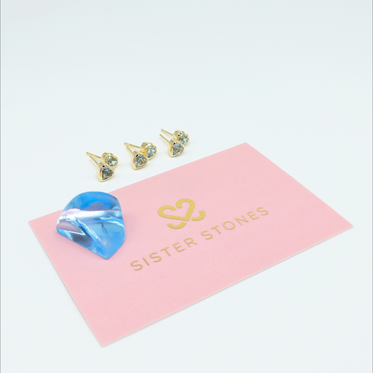 Set of 3 pairs - Heart Blue Topaz 18k Vermeil Stud Earrings