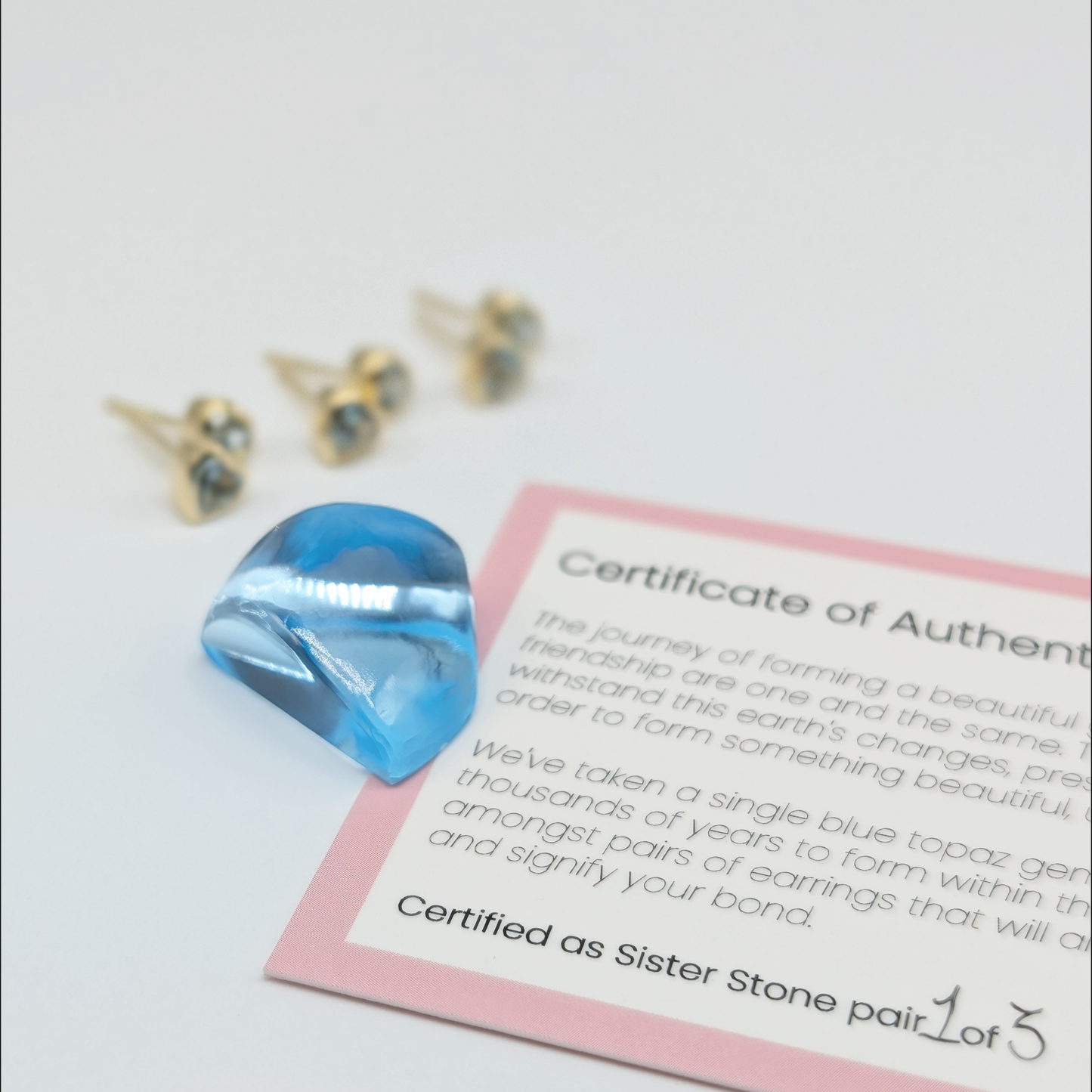 Set of 3 pairs - Heart Blue Topaz 18k Vermeil Stud Earrings