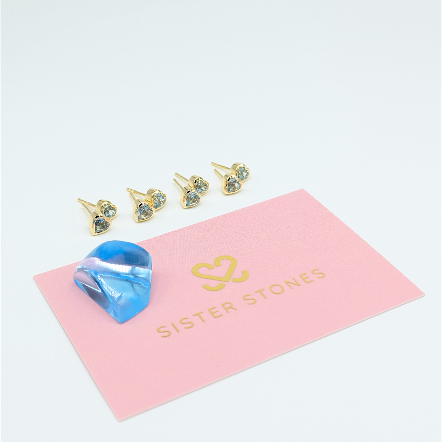 Set of 4 pairs - Heart Blue Topaz 18k Vermeil Stud Earrings