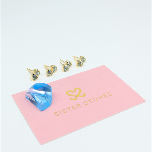 Set of 4 pairs - Heart Blue Topaz 18k Vermeil Stud Earrings