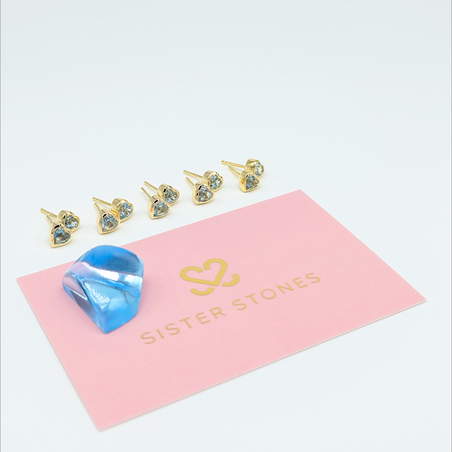 Set of 5 pairs - Heart Blue Topaz 18k Vermeil Stud Earrings