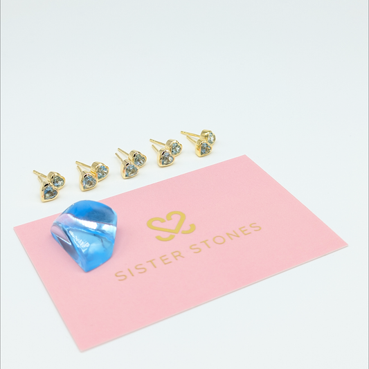 Set of 5 pairs - Heart Blue Topaz 18k Vermeil Stud Earrings