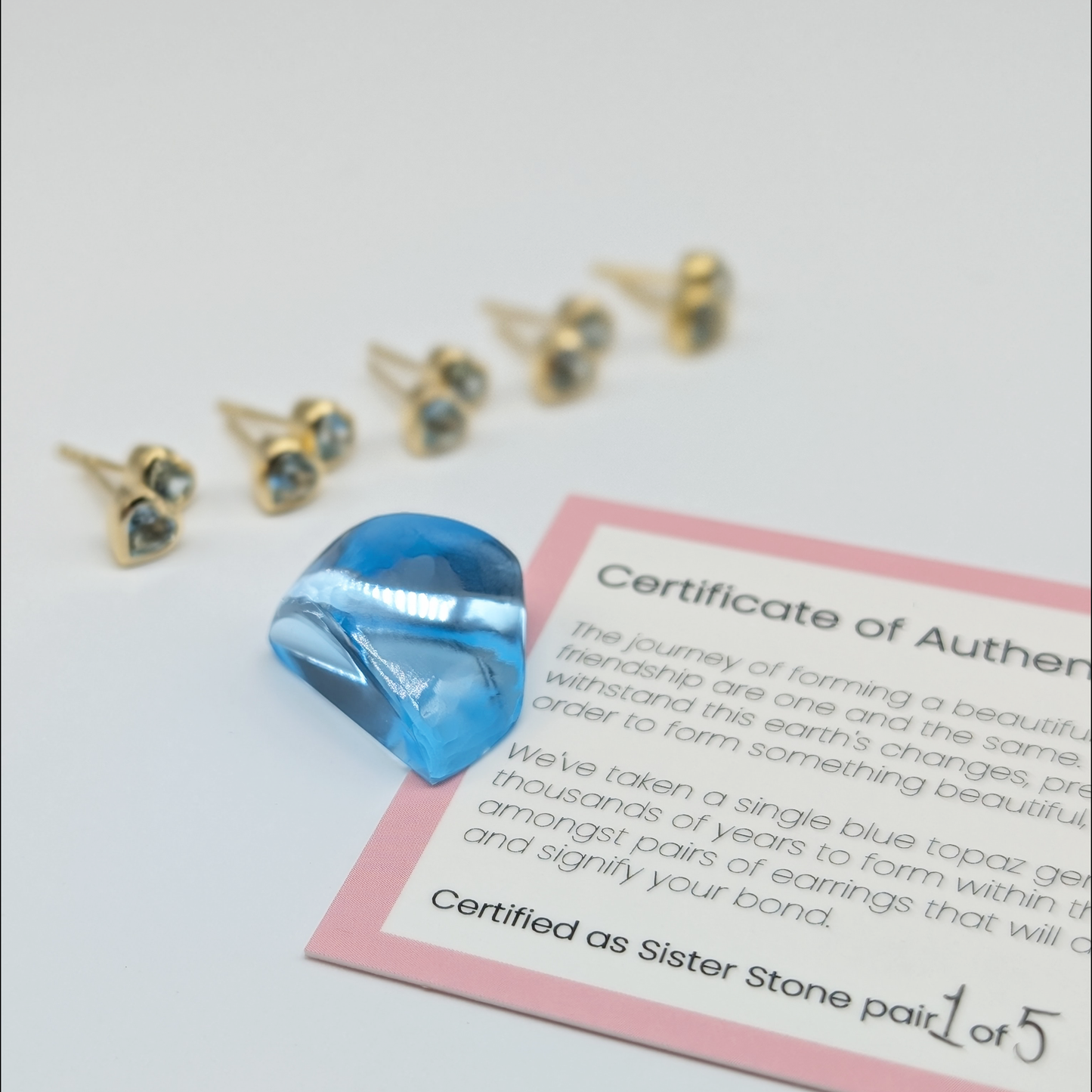 Set of 5 pairs - Heart Blue Topaz 18k Vermeil Stud Earrings